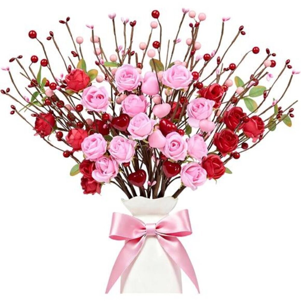 Valentines Day Decor 12 Pack Valentines Day Artificial Flowers 17 Inch